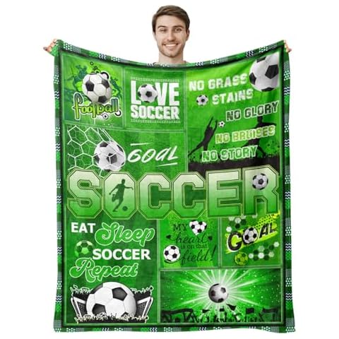Soccer Blanket for Boys,Men Ultra Soft Warm Flannel Throw Blankets,Soccer Team Soccer Lover Gifts for Kids Teens Adults,Soccer Mom Player Gifts,Soccer Party Favors Stuff,50"x60" Cover