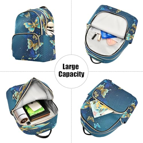 Image of ALAZA Gold Butterflies Blue Women Backpack Purse Ladies Fashion Shoulder Bag Daypack Travel Bag 7.5L