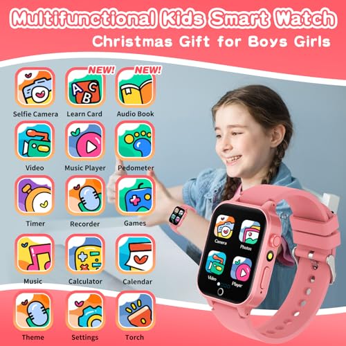 Kids Smart Watches Girls Age 6-12, 26 Games Touchscreen Kids Watch with Video Camera Music Player Learning Cards Audiostory Flashlight 12/24 hr Educational Toys Birthday Gifts for Girls Ages 6 7 82