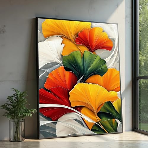 Tableau sur toile feuilles de ginkgo 50x70 cm impression botanique verte