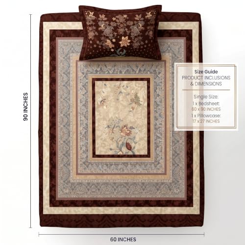 Image of BSB HOME 240 TC Cotton Single Bedsheet, Premium Soft & Breathable Single Bed Sheet, Skin Friendly Durable Printed Bed Cover for Bedroom, Elegant Cotton Bedding, 60 x 90 Inches - Deep Chestnut