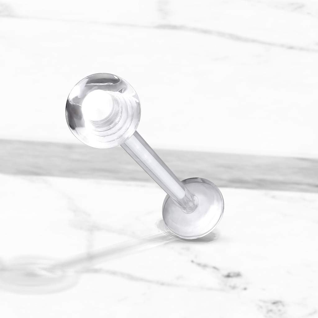 Pierced Owl - 14G Clear Acrylic BioFlex Ball Top Lip Labret Monroe Retainers, Sold as a Pair