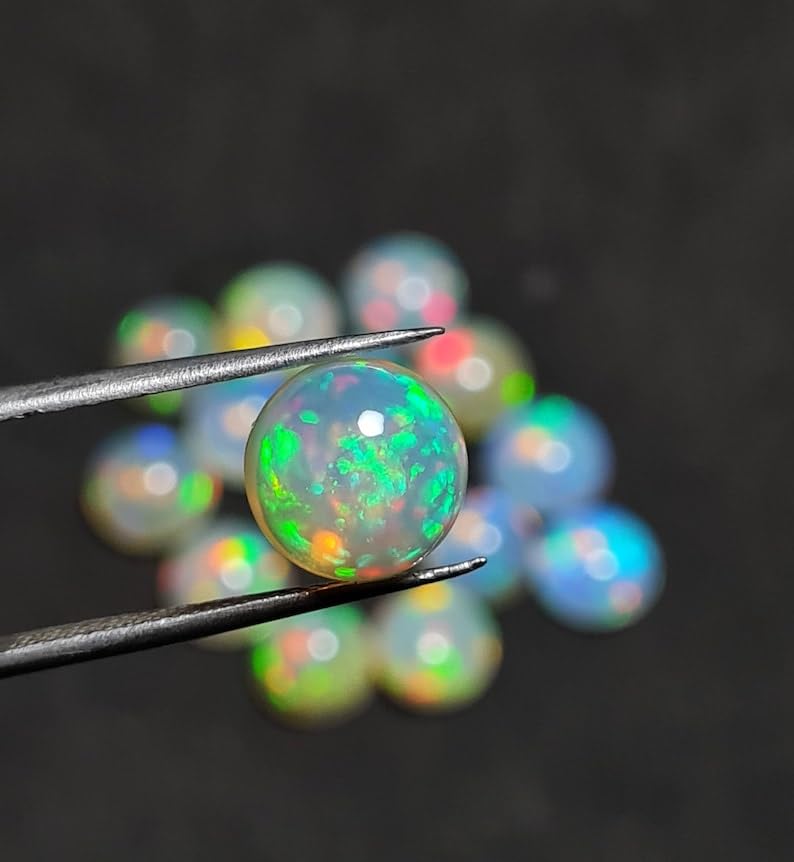 Lot de 100 cabochons d'opale éthiopienne de qualité AAA, 100 cabochons ronds d'opale éthiopienne naturelle pour la fabrication de bijoux, 5MM, Gemme