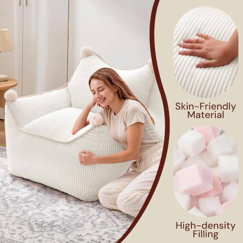Korser Bean Bag Chair for Adults and Teens, Small Bean Bag Couch Cozy with Foam Filler, Corduroy Comfy Beanbag Chair with Back Support, Lounge Floor Sofa for Living Room, Reading, Bedroom, Beige - image 6
