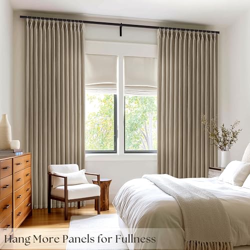 Image of Dark Brown Semi Sheer Pinch Pleated Linen Curtains 40 X 86 Inch Long Drapes
