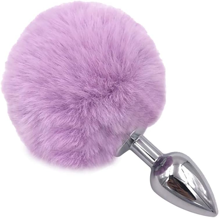 Light Purple Faux Rabbit Tail Stainless Steel Fun Plug Romance Games Play Party Toy Love Gift for High Happy, Style 1 (S)