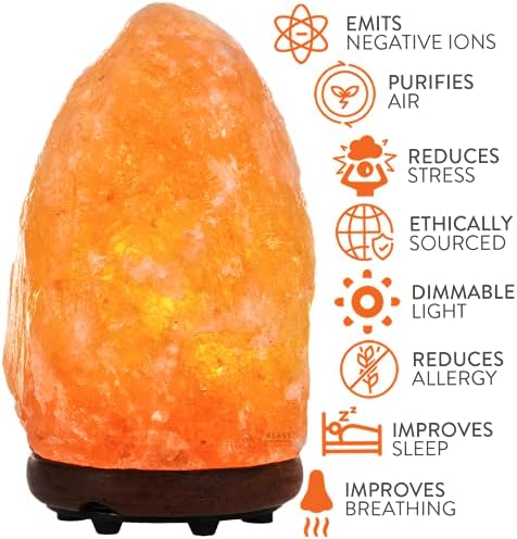 Klass 2-3 KG Dimmable Salt Lamp Natural Himalayan Salt Lamps containing Pink Rock Salt Healing Crystals Certified Electric Fitting Ideal for Bedside Lamps, Home Decor, Night Light & Gifts