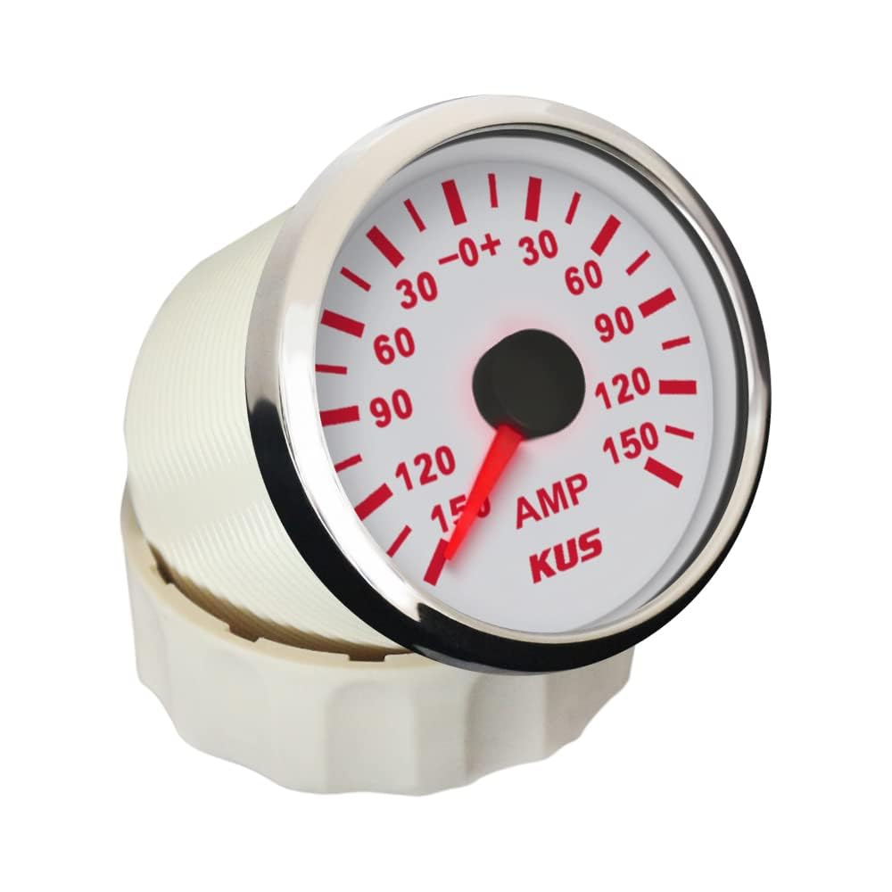 KUS 52mm(2") Waterproof Ampere Gauge Ammeter AMP Meter 150A 12V/24V with Current Sensor with Backlit (White)