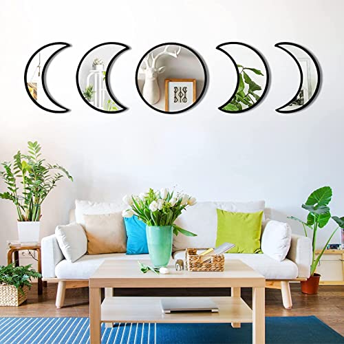 Image of 5 Pieces Moon Phase Acrylic Mirror Set for Wall Decoration, Home, Office, Restaurant, Bar (Black)