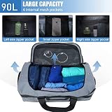MIER Sporttasche Herren Wasserresistente Reisetasche groß Heavy Duty Convertible Sportrucksack mit Rucksackgurten und Schuhfach für Fitnessstudio, Sport, Reisen, Duffle Bag-Grau 90L