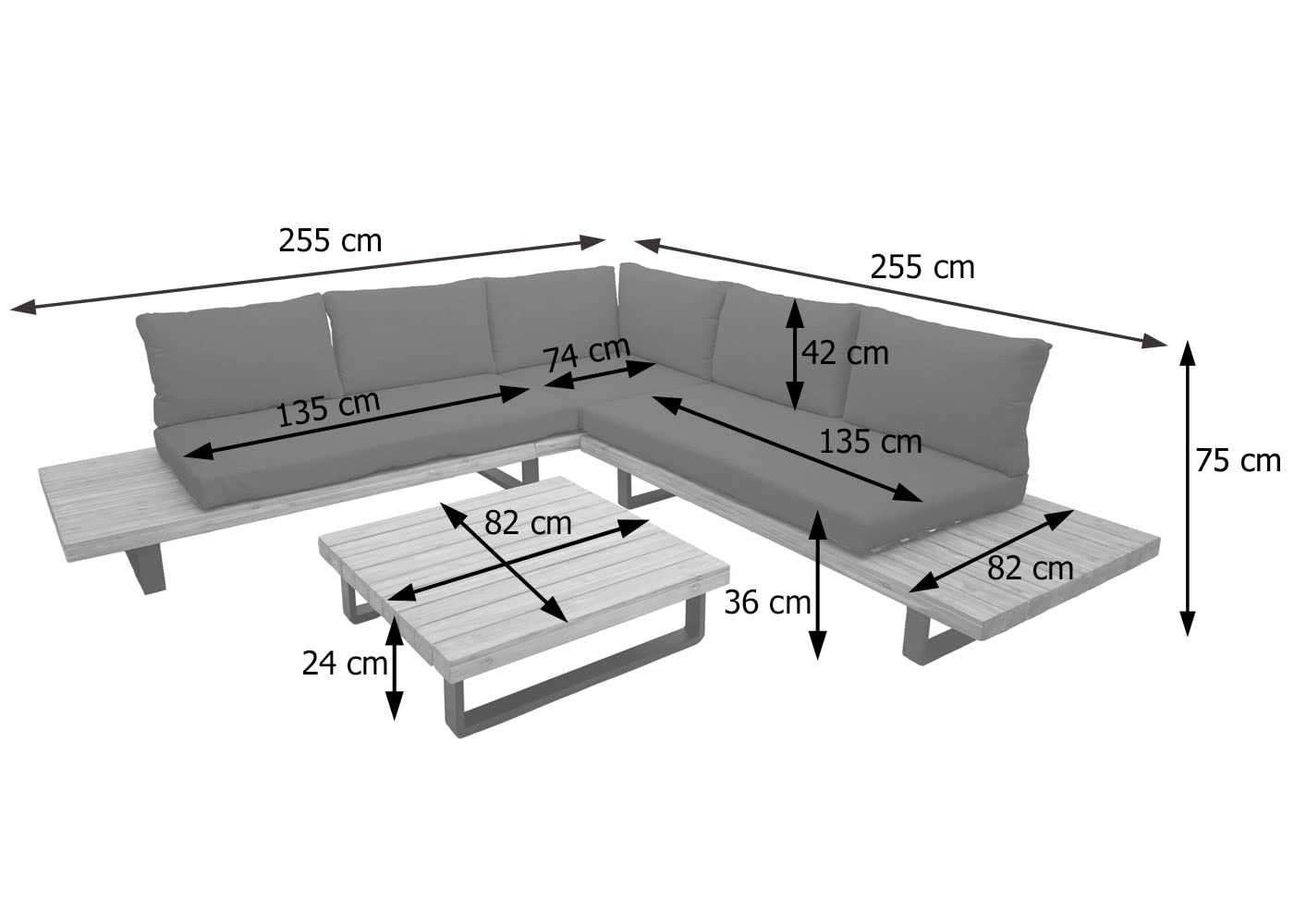 Mendler Komplet ogrodowy HWC-H54 akacja aluminium - brązowy, tapicerka ciemnoszara | Zestaw wypoczynkowy, zestaw wypoczynkowy, spun, poli, drewno, FSC®