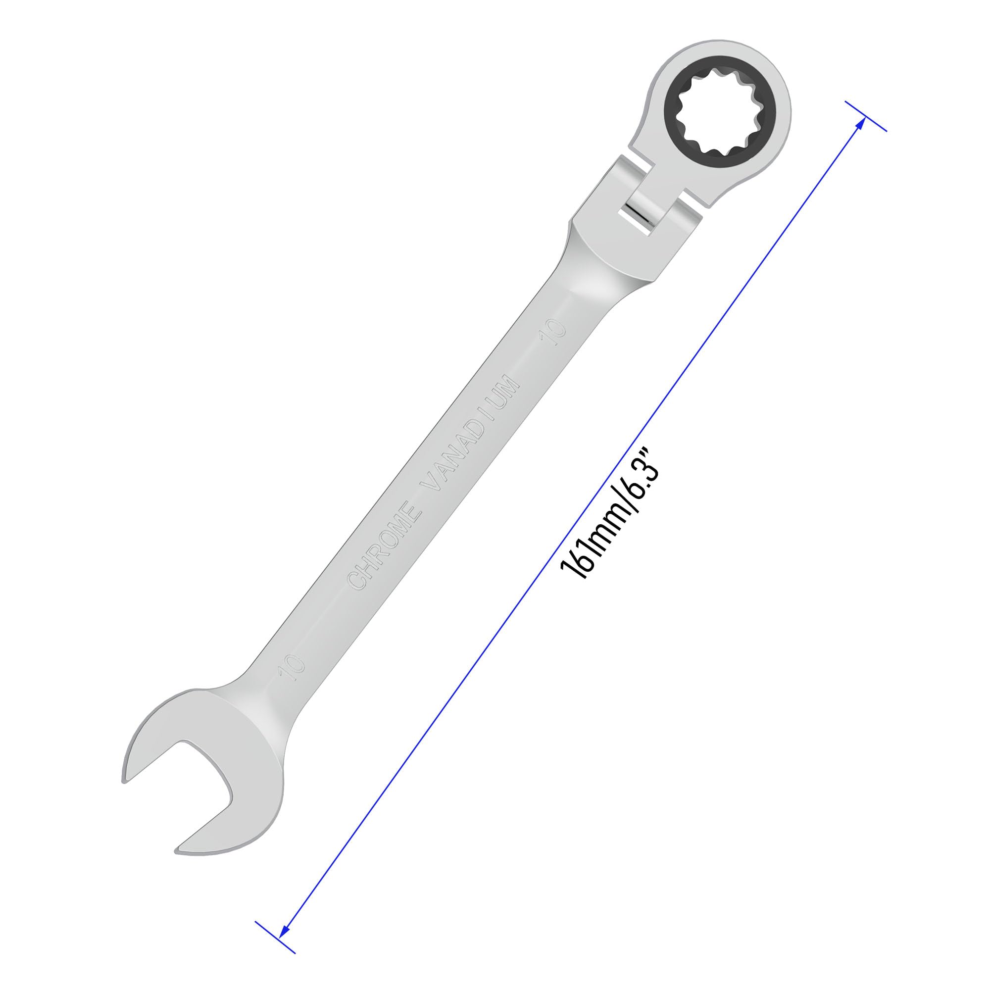 FOCMKEAS 10mm Flex-Head Ratcheting Combination Wrench Metric 72 Teeth 12 Point Ratchet Box Ended and Open End Spanner Tools - Image 2