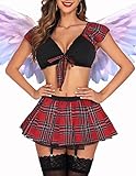 Avidlove School Girl Lingerie for Women Sexy Costumes Roleplay Lingerie Set Cosplay Red, M