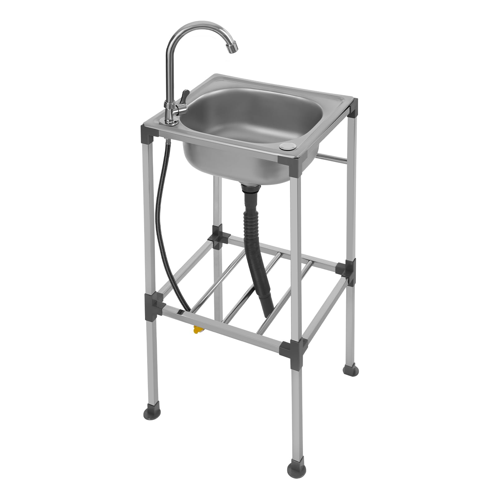Lavabo mobile, 38 x 33 x 83 cm, en acier inoxydable, avec meuble inférieur, robinet rotatif à 360 °, pour camping, jardin, restaurant, buanderie, garage, extérieur