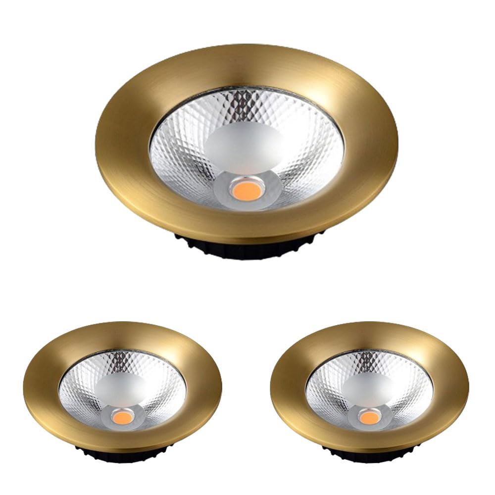 JKJZSALJ 3 Pack 3.9 Inch Round Luminaire,Brushed Brass Finish,7W Led Recessed Light Fixtures Dimmable Adjustable Gimbal Retrofit Spotlight,Cri 90+,3Cct 3000K/4000K/6000K,Gold
