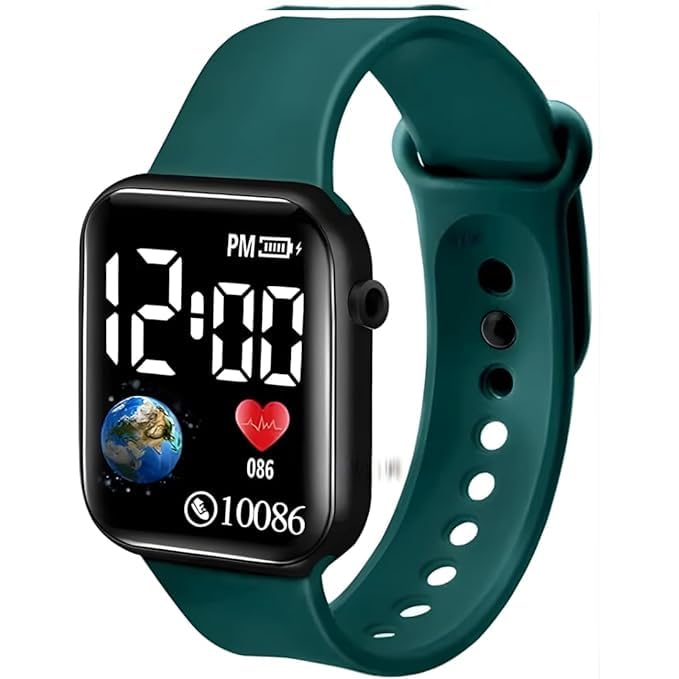 Image of XENTON Kids Digital Watch for Boys & Girls | LED Display Wrist Watch | One Touch Time & Date Display | Adjustable Strap | Lightweight Casual Watch for Kids Boys (Green)