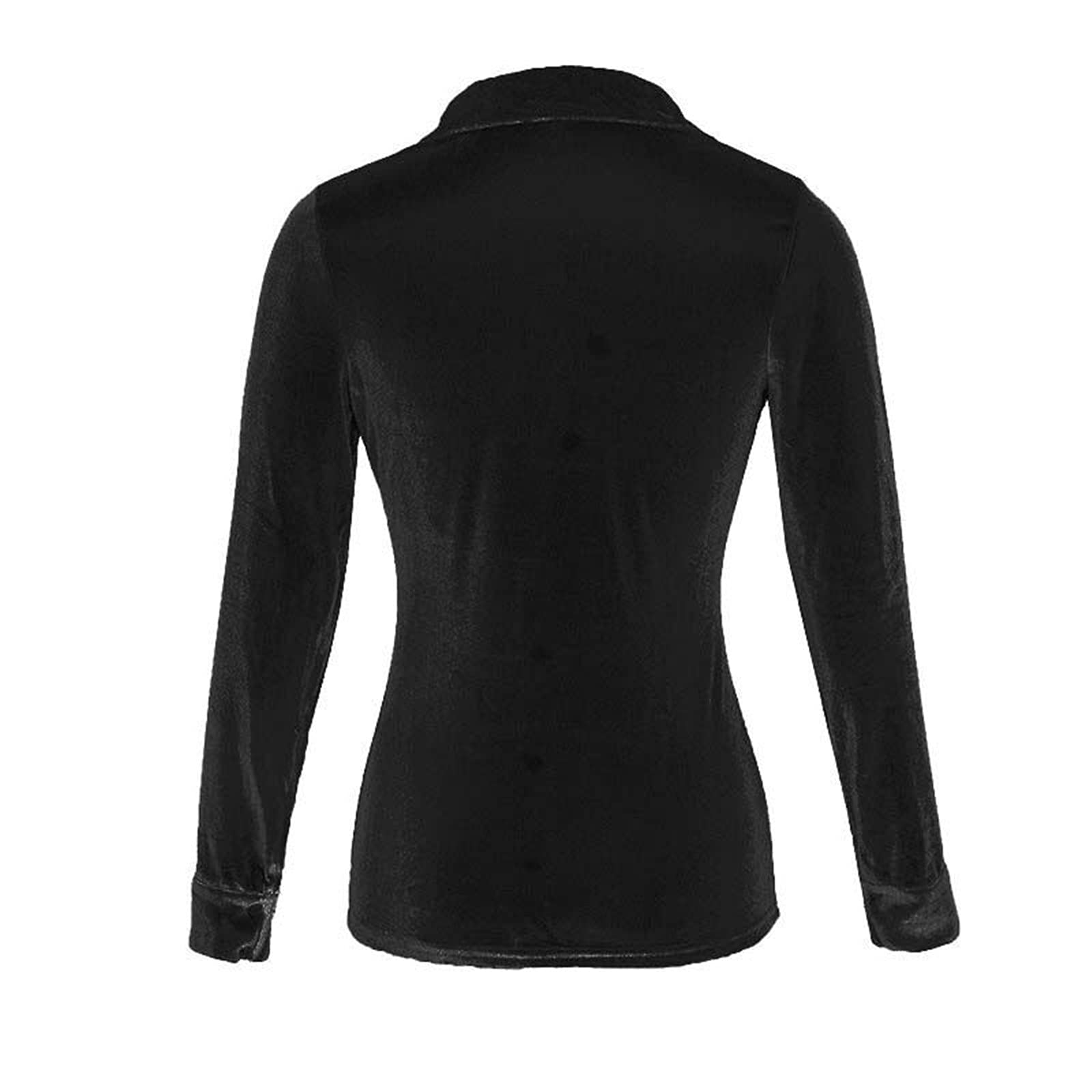 Femmes Hiver Mode Pots Blouse Blouse à Manches Longues Solide Élégante Poche Boutonnière Chemise Décontractée Blouse Bleu Clair, Noir , M