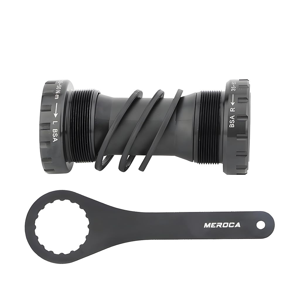 HillMiles MTB Bike Bearing Bottom Bracket, BSA 68-73mm BB Bottom Bracket, Bicycle bottom bracket for Mountain Road Bikes (Bottom Bracket with Wrench, Black)