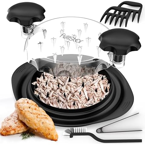 FULLSTAR Chicken Shredder Tool Twist Set 10.4" - Meat Shredder Tool Twist, Chicken Breast Shredder, Food Shredder, Chicken Shredder Tool Twist Large, Chicken Shredded Twist Pork Shredder (Black) Cover
