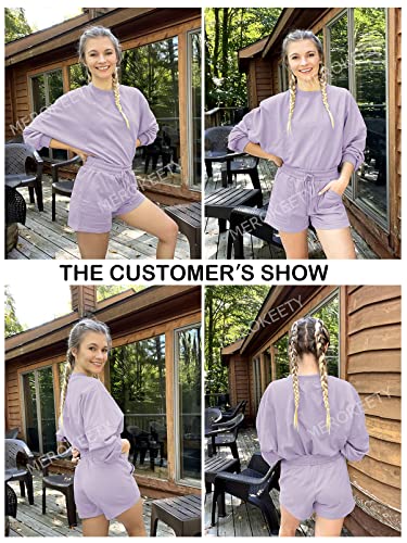 Merokeety Women's Oversized Batwing Sleeve Lounge Sets Casual Top And Shorts 2 Piece Outfits Sweatsuit Lavender #TOP5