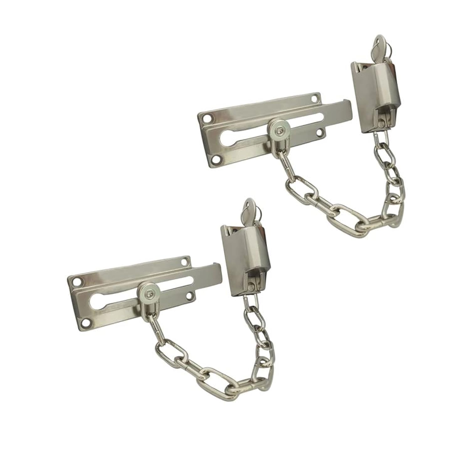 QCAA Lot de 2 chaînes de verrouillage de porte, construction moulée sous pression, nickel brossé satiné, fabriqué à Taïwan