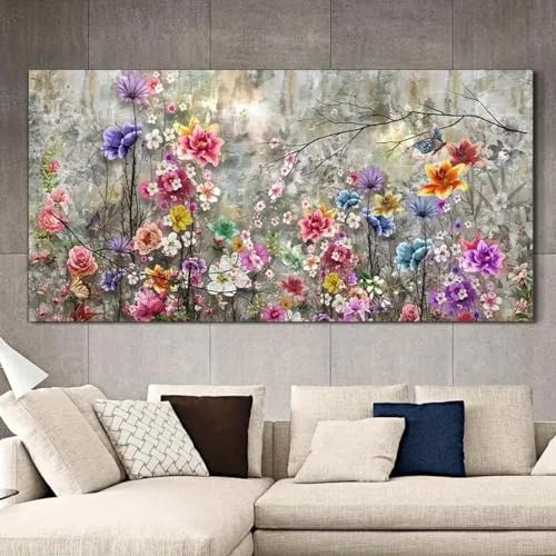 LZJAGXX Modern Home Decorative Picture Canvas Poster and Prints Abstract Colorful Flowers Painting Large Wall Art Canvas Artwork 75x150cm Frameless