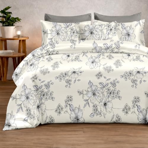 Image of DECOR2ADMIRE Premium Cotton Bedsheet Double King Size 90x100 Inches, 300 TC Soft Breathable Printed Bed Sheet with 2 Pillow Covers (Classic White Floral, Double 90 inch x 100 inch)