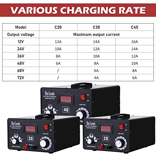 Image of Multi Voltage Battery Charger 12V 24V 36V 48V 60V 72V for Lead-Acid and Lithium-ion Battery,Trickle and Desulfator, 19lb, Black