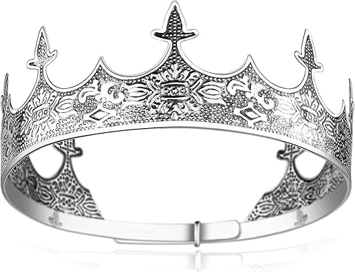 Mens Vintage Crown Antique Silver Royal Tiara Crown Adjustable Full Round Birthday Crown Tiara