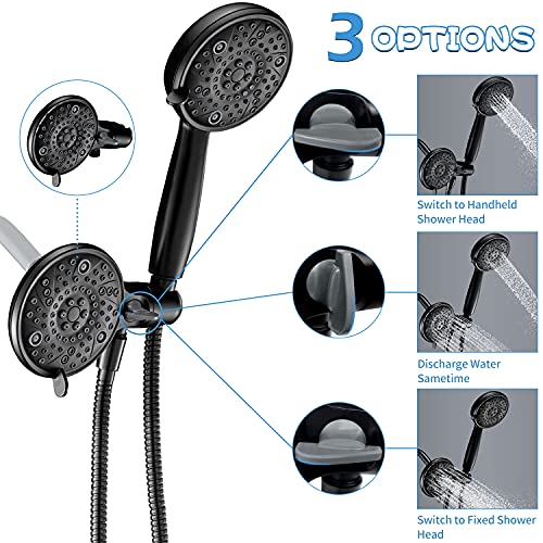 G-Promise High Pressure Dual Shower Head With Handheld Combo | 8 Settings Fixed Shower Head Built-In 3-Way Diverter | 72 Inch Stainless Steel Flexible Hose | 8 Spray Modes Handheld Shower Head #TOP3