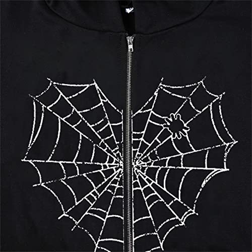 Aobiono Women Men Y2K Zip Up Oversized Hoodie Gothic Spider Web Heart Emo Grunge Alt Graphic Baggy Fleece Jacket Vintage 90s3