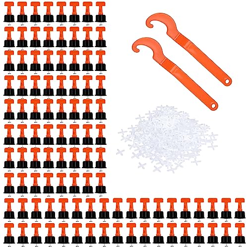 302 Stück Fliesen Nivelliersystem Kit, Level Wiederverwendbar Fliesen Nivellierer Set Verstellbar Fliesen Abstandshalter mit 2 Stück Spezialschlüssel, 200 Stück Fliesenkreuz für Wand Boden Fliesen
