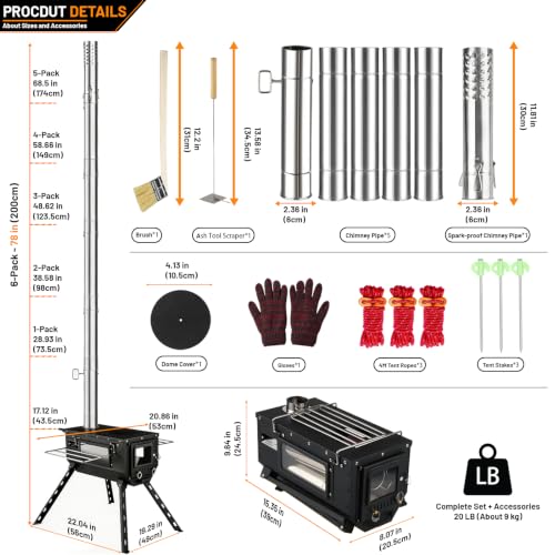 Tent Stove AVOFOREST Wood Stove with Tall Feet,Portable Hot Tent Stove with 6 Stainless Chimney Pipes for Outdoor & Cooking, Ice Fishing, Hunting - Image 2