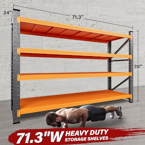 Image of 71.3 inch Wide Heavy Duty Garage Shelving Units,5000LBS Deep Storage Shelves,Orange Metal Garage Shelves,Steel Shelf,Large Storage Rack,Industrial Shelving for Shop,Warehouse,Basement,71.3 inchW x 24 inchD x 70 inchH
