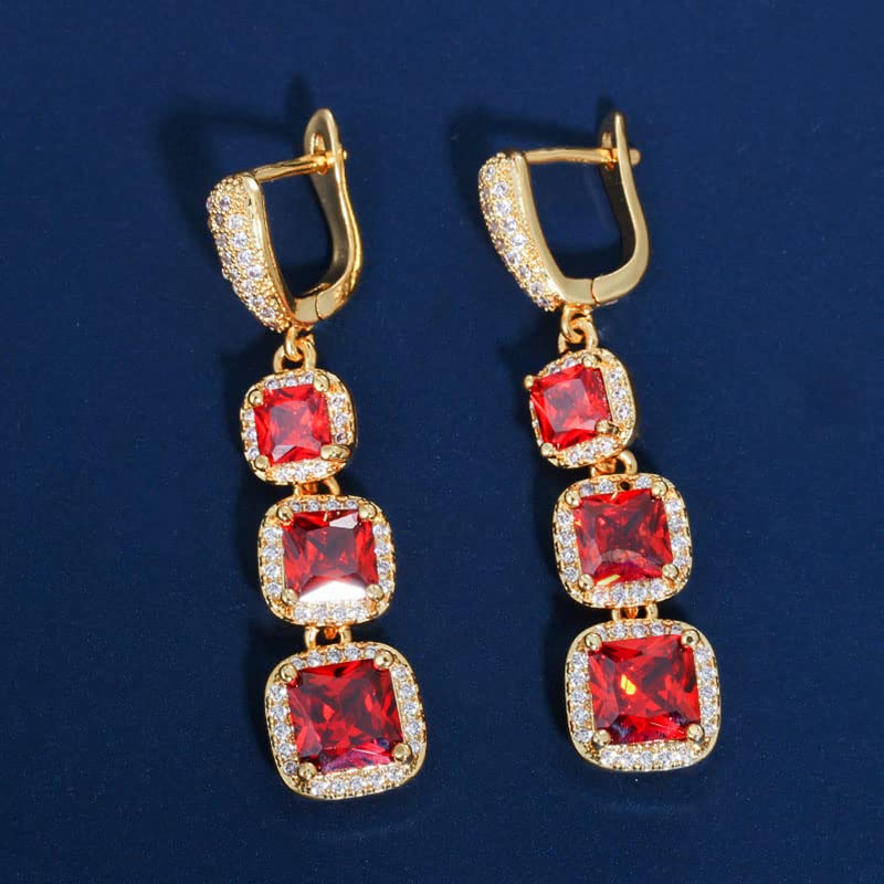 Boucle d'oreille de Poire Changpo zircon cubique rouge necklace bijoux femmes