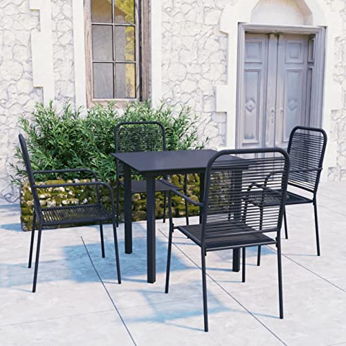 Camerina Set de Comedor de jardín de 5 Piezas Conjunto Jardin Exterior Conjunto de Mesa y sillas de Jardin Mesa de Jardin Exterior Ofertas Vidrio y Acero Negro