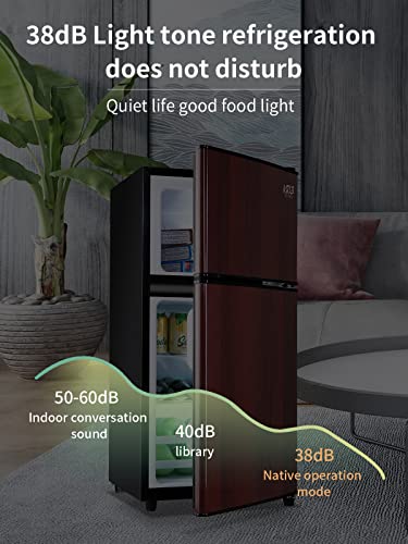 KRIB BLING 3.5 Cu.Ft Refrigerator with Freezer,Vintage Double Door,Lock Fresh Energy Saving Compa,7 Level Adjustable Thermostat ct for Dorm, Bar, Office,Kitchen, Apartment,Wood - Image 6