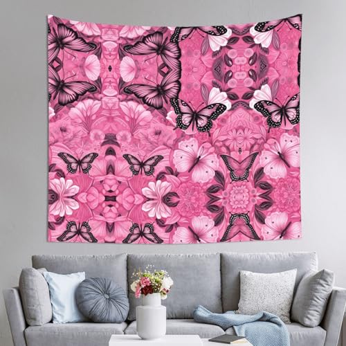 Tapiz para colgar de mariposas rosas DUWAA: decoración textil de pared, 152 x 130 cm