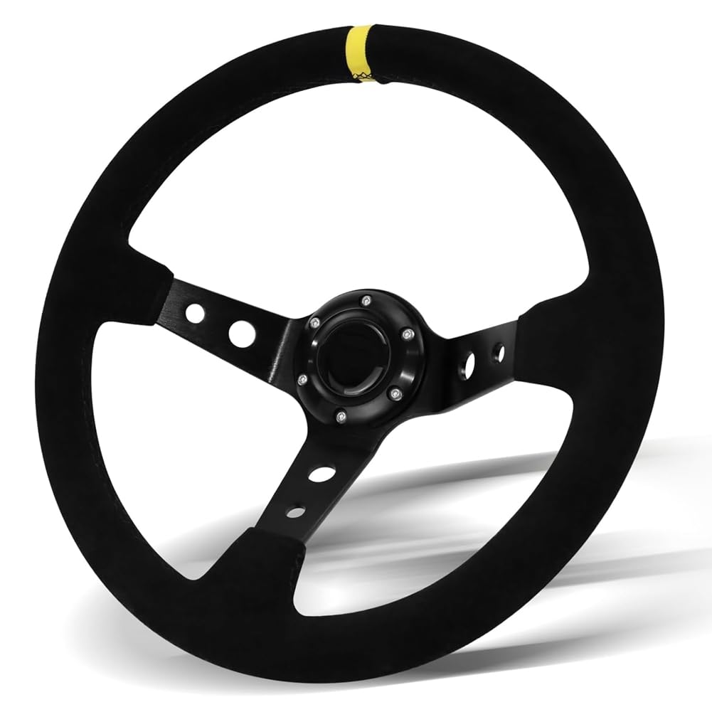 Volante de Carreras Universal, Volante de Gamuza de 350 mm y 6 Pernos para Carreras, Deportes de Motor y Simulación de Conducción de Automóviles