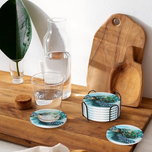 Dessous de verre en céramique tortue lot de 6 avec support en liège naturel pour table basse - 8