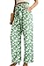 IWOLLENCE Women's Wide Leg Pants with Pockets High Waist Adjustable Knot Business Casual Clothes for Women Green White Flower Medium