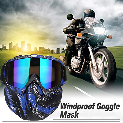 PiscatorZone Motorcycle Goggles Mask, Tactical Glasses with Detachable Mask Adjustable Windproof Outdoor Paintball Airsoft Mask Face Shield for Kids Men Women