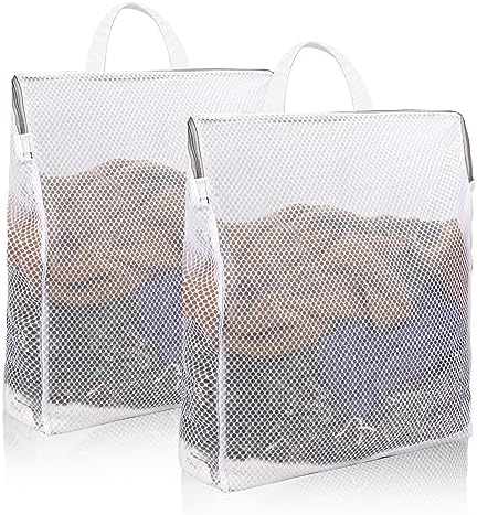 2 Pack Socks Laundry Bag Large Hanging Laundry Bags Mesh Wash Bags with Handle, Widening Zippered Laundry Mesh Bag Travel Garment Lingerie Delicate Sock Bag for Washing Machine 40 x 50 cm