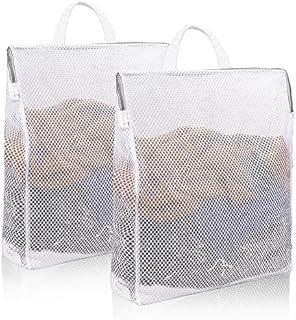 2 Pack Socks Laundry Bag Large Hanging Laundry Bags Mesh Wash Bags with Handle, Widening Zippered Laundry Mesh Bag Travel Garment Lingerie Delicate Sock Bag for Washing Machine 40 x 50 cm