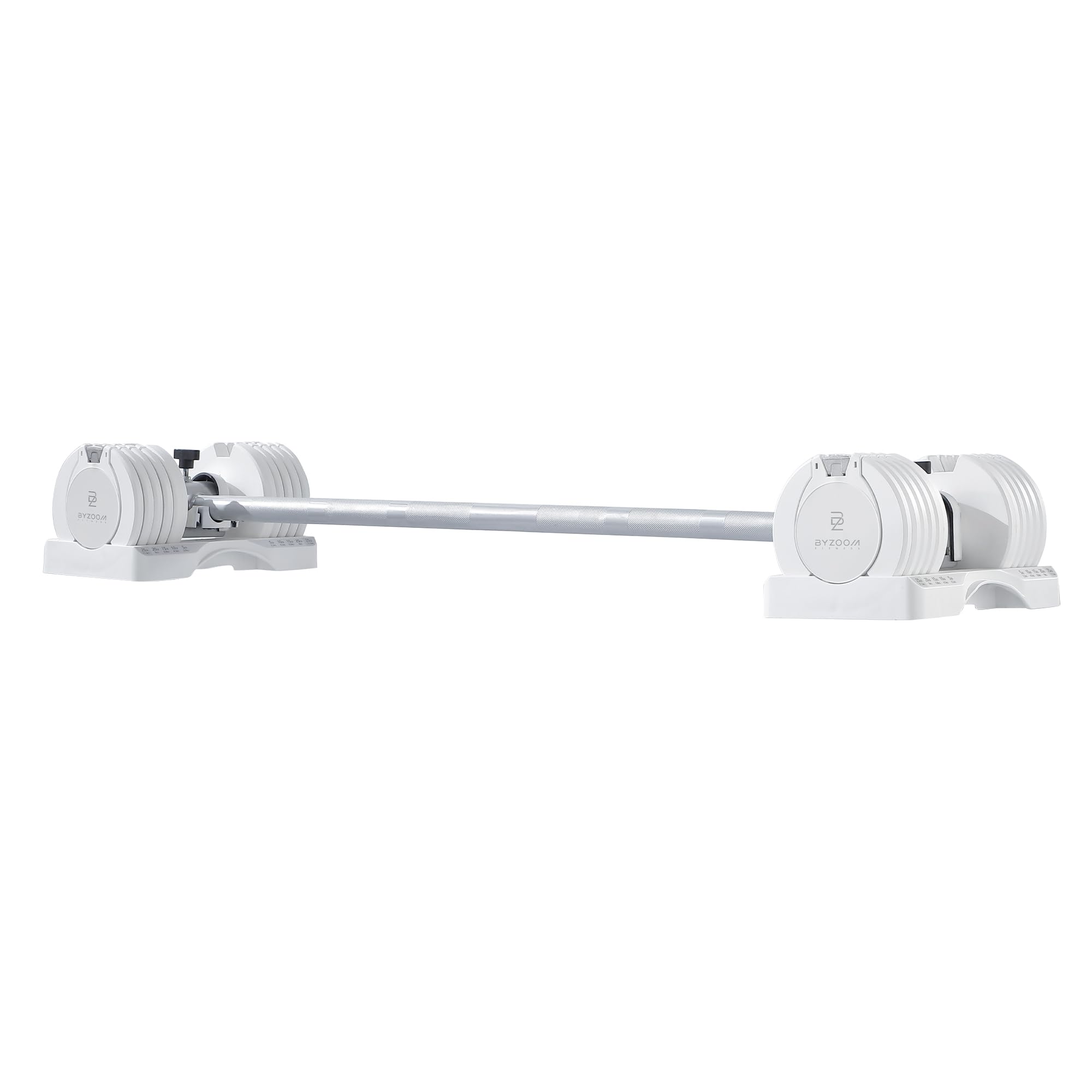 BYZOOM FITNESS White 25lb Adjustable Dumbbells Easy Bar Barbell Set for Weight Training Body Workout