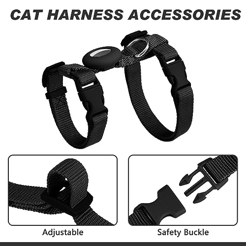 Cat-Harness-and-Leash-Set-Escape-Proof-for-Walking-Adjustable-Cute-Kitten-Harness-Leash-with-Airtag-Holder-for-Small-Large-Cats-Lightweight-Soft-Walking-Travel-Harness-Black