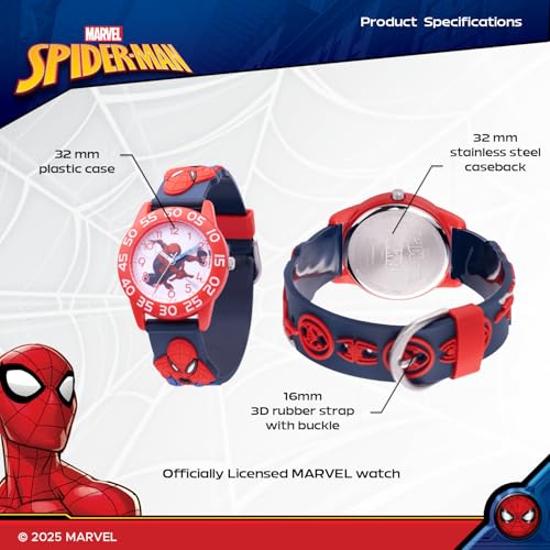 Image of Marvel Spiderman Watch for Kids - Spiderman Watch Boys - Spider-Man Watches for Boys 4-6 - Kids Toys - - Marvel Toddler - Teen - Red Bezel - Multicolor Nylon Strap