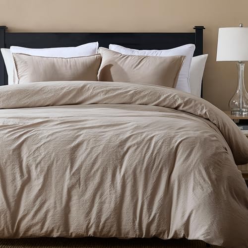 WDCOZY Dark Beige King Size Jacquard Duvet Cover Set with