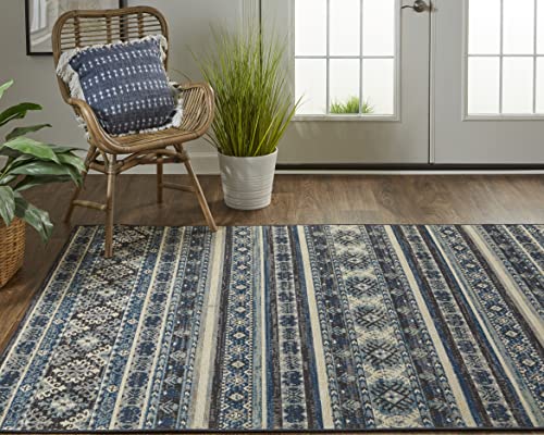 Feizy Rugs - Nolan Vinatge Style Tribal Kazak Rug, Classic Blue/Ochre Red, 1Ft8In X 2Ft10In #TOP3