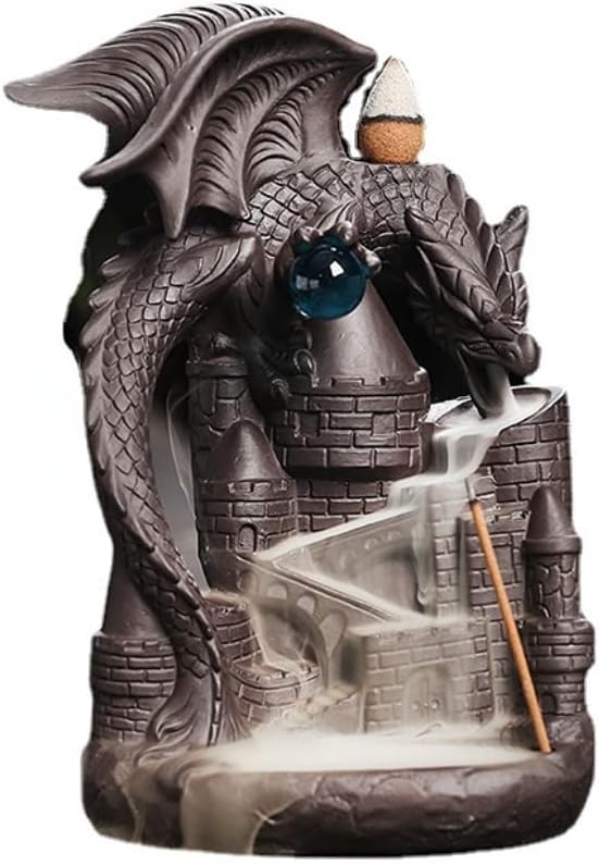 Creative Pterosaur Backflow Incense Holder Ceramic Castle Fly Dragon Waterfall Smoke Censer Incense Stove Decorative Craft (Black)